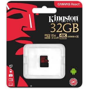 Флеш карта microSD 32GB Kingston microSDHC Class UHS-I U3 V30 Canvas React 70MB/s