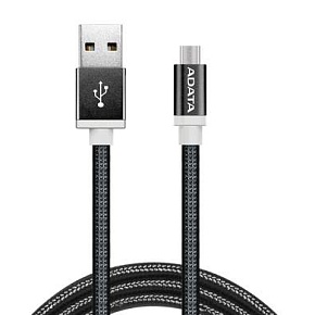Кабель A-DATA microUSB-USB для зарядки и синхронизации 1м, металлический, Black