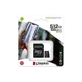 Флеш карта microSD 512GB Kingston microSDXC Class 10 UHS-I U3 Canvas Select Plus (SD адаптер) 100MB/s