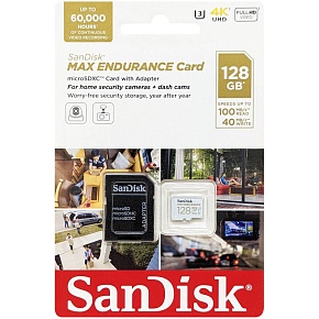 Флеш карта microSD 128GB SanDisk microSDXC Class 10 UHS-I U3 V30 Max Endurance Video Monitoring (SD адаптер)