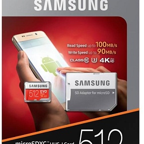 Флеш карта microSD 512GB SAMSUNG EVO PLUS microSDХC Class 10, UHS-I, U1 (SD адаптер) 100MB/s,90MB/s