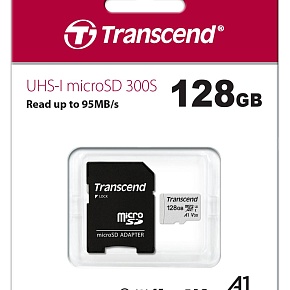 Флеш карта microSD 128GB Transcend microSDXC Class 10 UHS-I U3, V30, A1, (SD адаптер), TLC