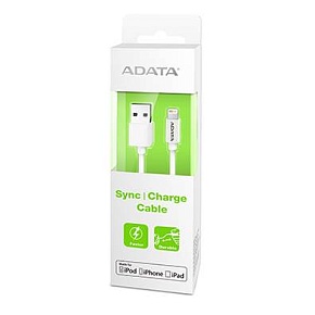 Кабель A-DATA Lightning-USB для зарядки и синхронизации iPhone, iPad, iPod (сертифицирован Apple) 1м, White