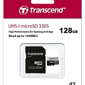 Флеш карта microSD 128GB Transcend microSDXC Class 10 UHS-I U3, High Performance, V30,A2 [R/W - 100/85 MB/s] с адаптером