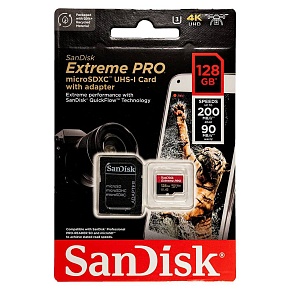 Флеш карта microSD 128GB SanDisk microSDXC Class 10 UHS-I A2 C10 V30 U3 Extreme Pro (SD адаптер) 200MB/s