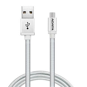 Кабель A-DATA microUSB-USB для зарядки и синхронизации 1м, металлический, Silver